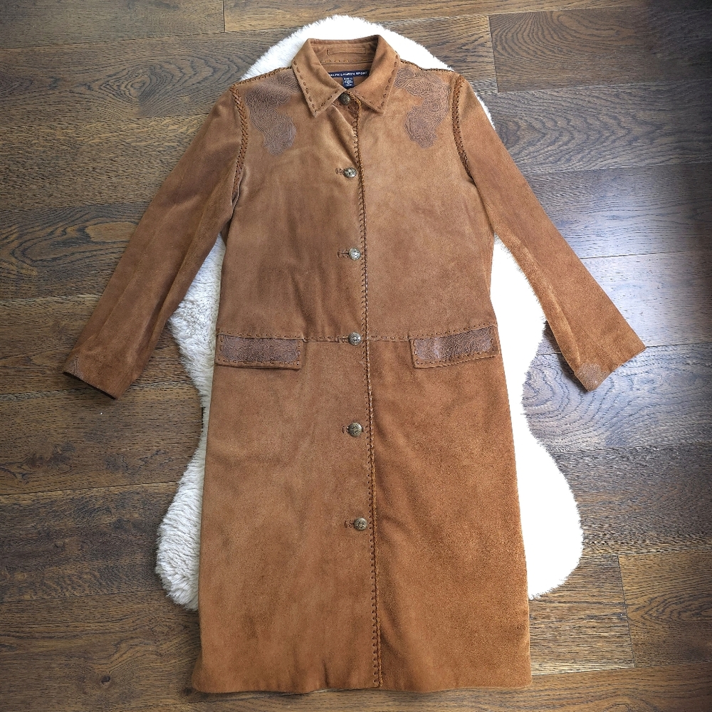 RARE Vintage Ralph Lauren Western Boho Suede Whip Stitch Tooled Leather Jacket